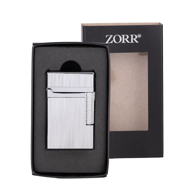 beau briquet cadeau livré dans son coffret - idéal pour offrir - briquet rechargeable en gaz et équipé d'une double flamme tempete et classique.