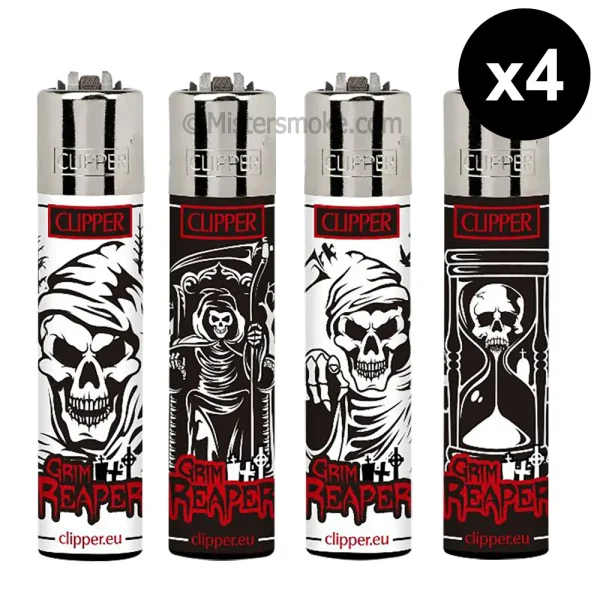 CLIPPER collection SKULLS 8 - Lot de 4 briquets rechargeables.