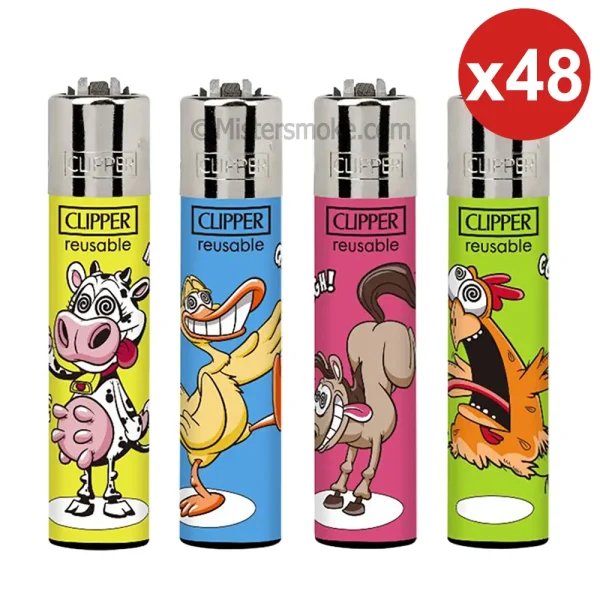 clipper collection crazy farm - animaux rigolos de la ferme - boite de 48 briquets format économique.