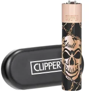 Briquet Clipper métal Tête de mort - Cuivre - avec etui