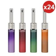 Clipper Mini Tube Metallic Gradient - Lot de 24 briquets à pierre rechargeables en gaz. Embout long allume gaz.