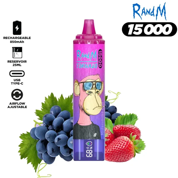 puff 15000 taff tornado sans nicotine fraise raisin