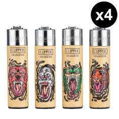 Clipper King Safari - Briquet Rechargeable Grand Modèle - Lot De 4 - Nouvelle Collection