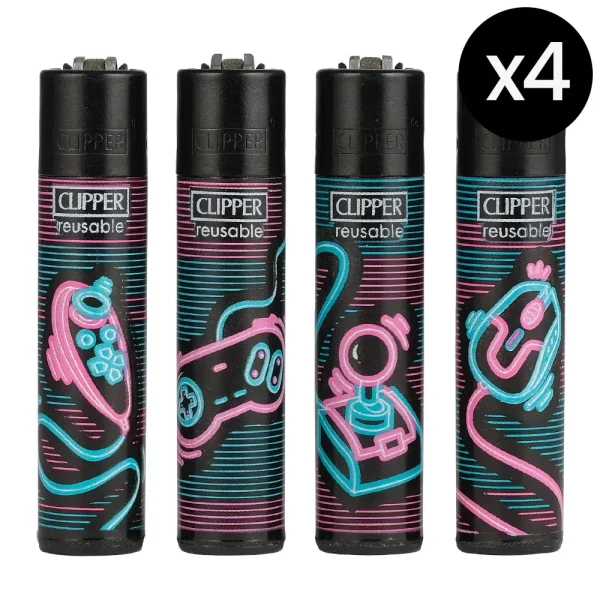 Clipper Mini GAMING x4 - Lot de 4 briquets à pierre rechargeables.