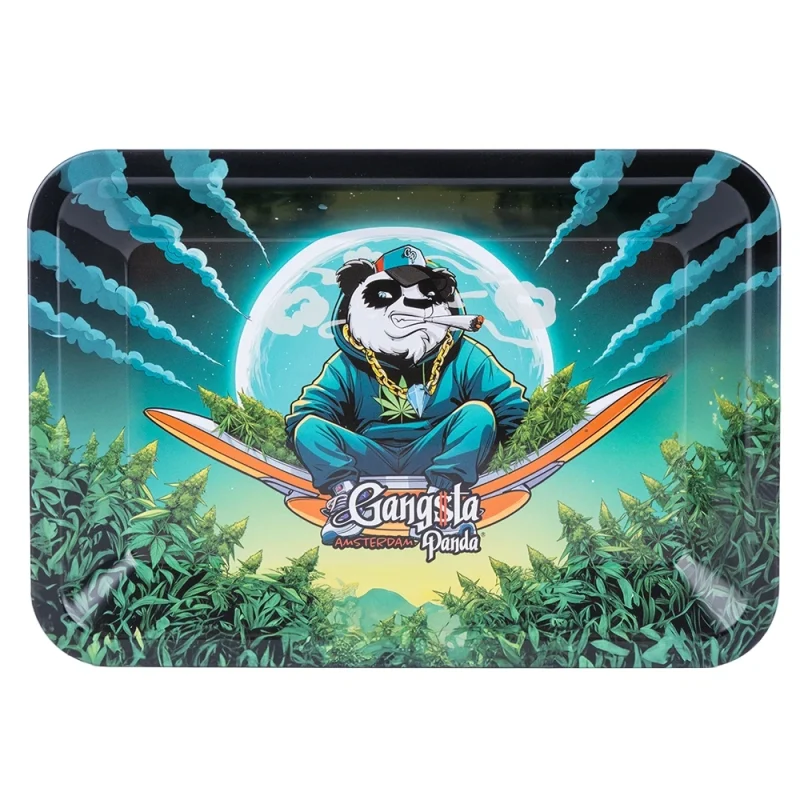 plateau fumeur en métal idéal pour rouler les cigarettes ou les joints - design original gangsta panda