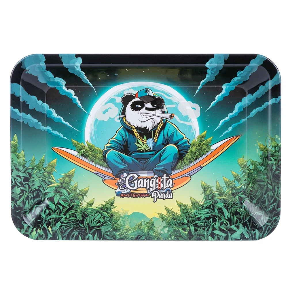 plateau fumeur en métal idéal pour rouler les cigarettes ou les joints - design original gangsta panda
