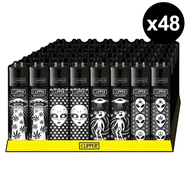CLIPPER Briquets Maxi 420 Aliens #2 x48 - briquets à pierre rechargeables en gaz.