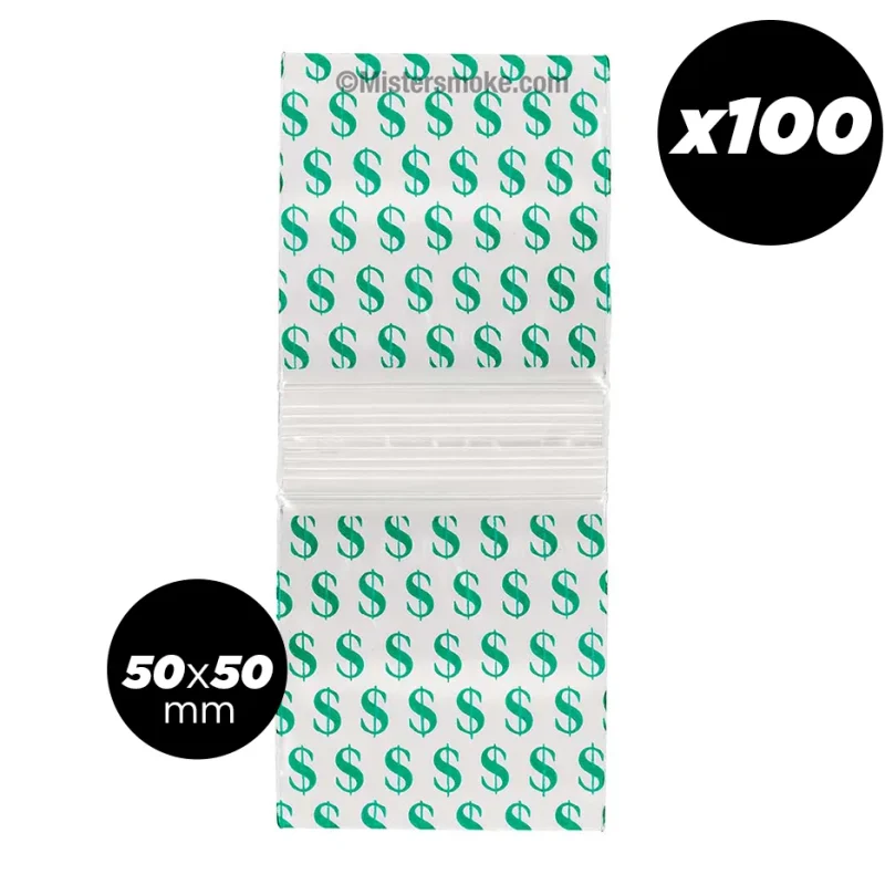Sachets Zip anti-odeur &quot;Dollars&quot; 5x5 cm - Lot de 100