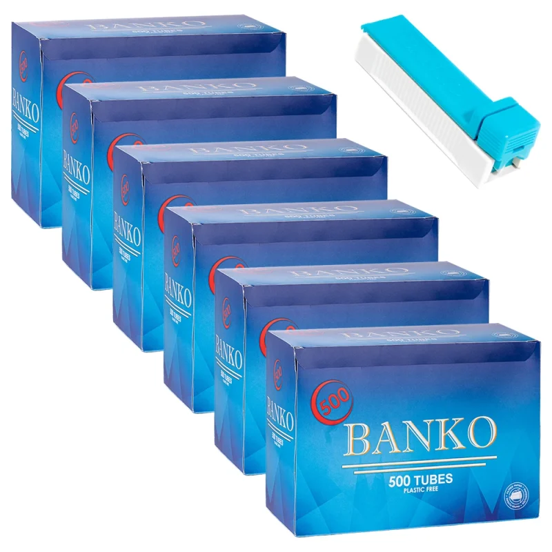 Pack économique : Lot de 6 boites de tubes cigarettes BANKO + 1 tubeuse offerte.