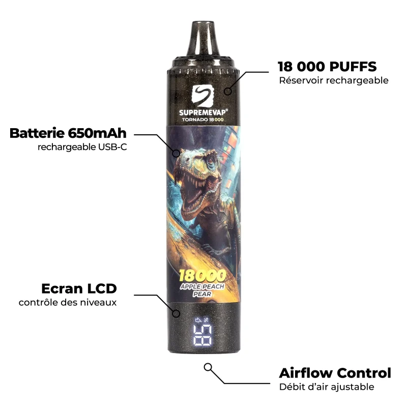détails de la puff 18000 avec nicotine Tornado Supremevap
