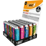 Boite de 50 briquets BIC Maxi décorés de feuilles colorées.