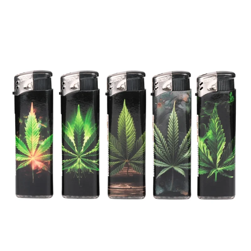 Lot de 5 briquets électroniques rechargeables LUX - Design feuilles de cannabis