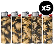 Lot de briquets BIC maxi décorés pas cher - Feuilles dorées sur fond noir.