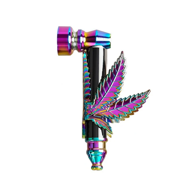 pipe en métal original rainbow feuilles de cannabis.