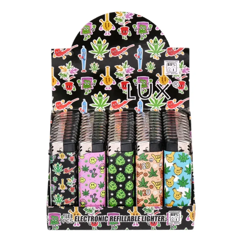 briquets électroniques décorés aps cher - format grossiste boite de 50 briquets