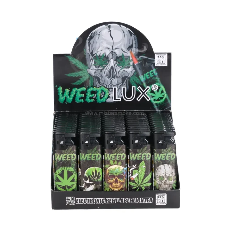 bpoite de 50 briquets électroniques rechargeables en gaz au design original weed.