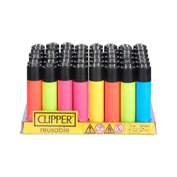 Clipper briquet rechargeable coloris uni fluo - boite de 48 briquets