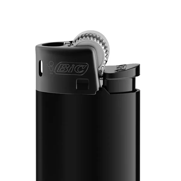 Détail de la molette d'allumage du briquet bic mini all black