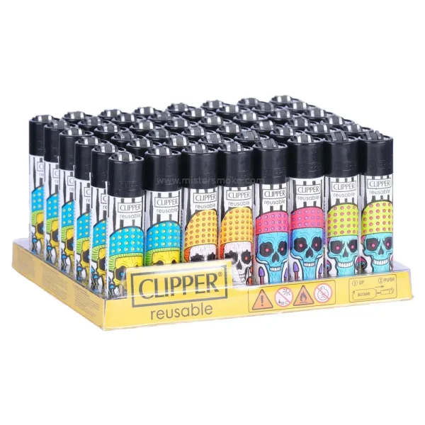 Boite de 48 briquets CLIPPER Large - Collection "Mushrooms Skulls"