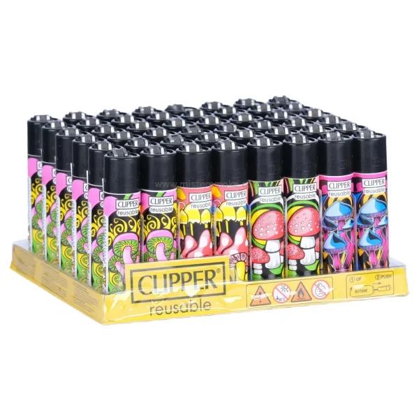Boite de 48 briquets CLIPPER Large - Collection "Mushrooms Skulls"