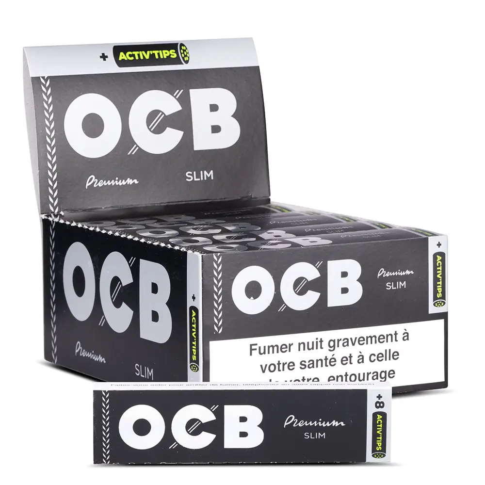OCB Slim Premium + Activ’Tips Slim – Boîte de 20 carnets tout-en-un
