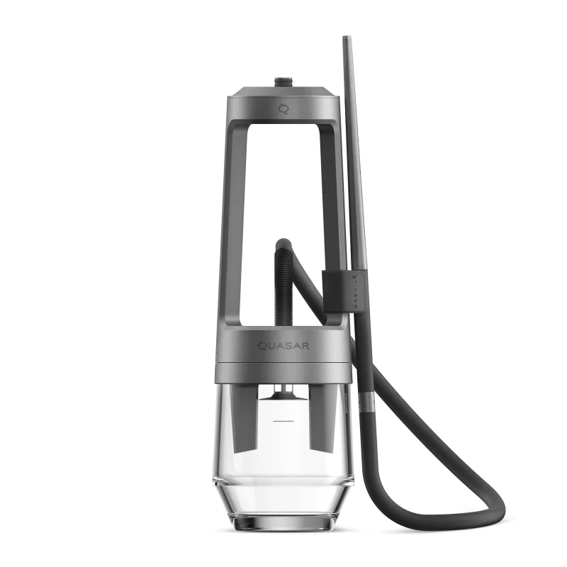 Chicha Quasar Arguilé vue de face avec base en verre borosilicate et structure en aluminium anodisé