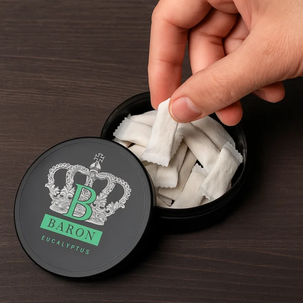 snus baron - sachets de nicotine sans tabac goût eucalyptus.