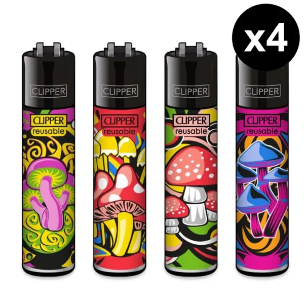 lot de 4 briquets clipper mushrooms collection.