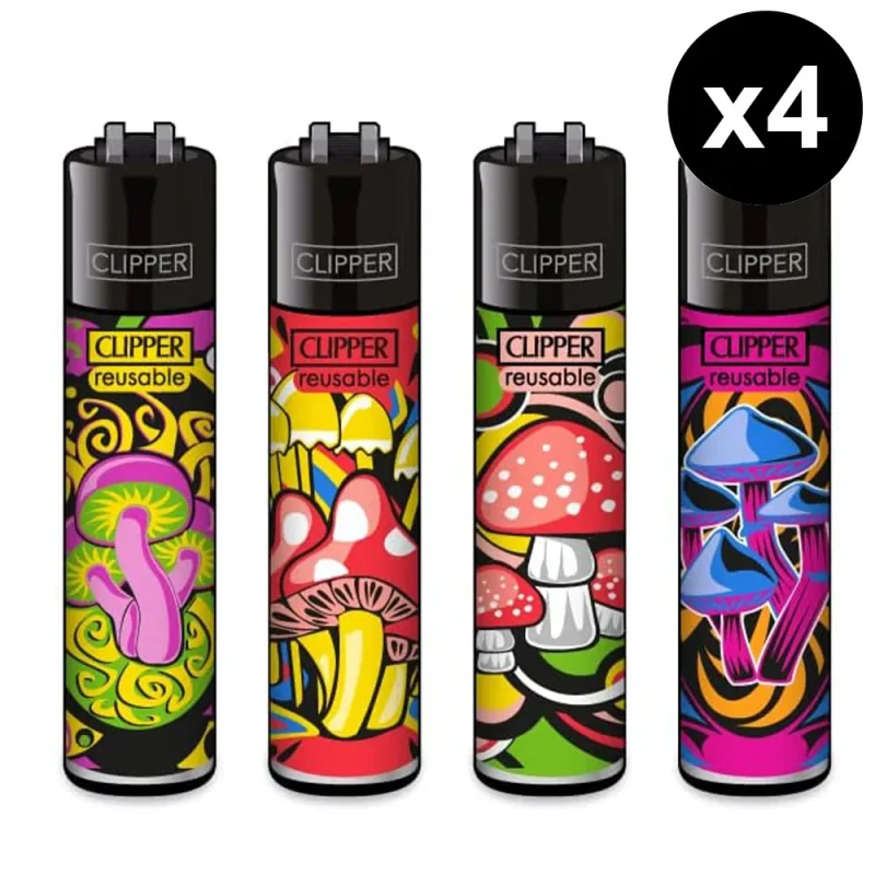 lot de 4 briquets clipper mushrooms collection.