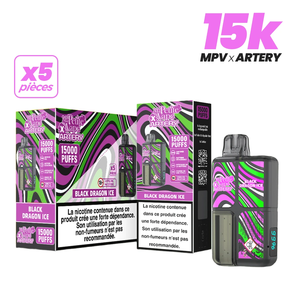 puff 15k ma petite vape x artery -2 % nicotine - gout black dragon ice