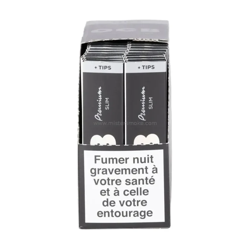 Boite de 50 carnets de feuilles ocb noir avec filtres carton tips - gamme premium slim