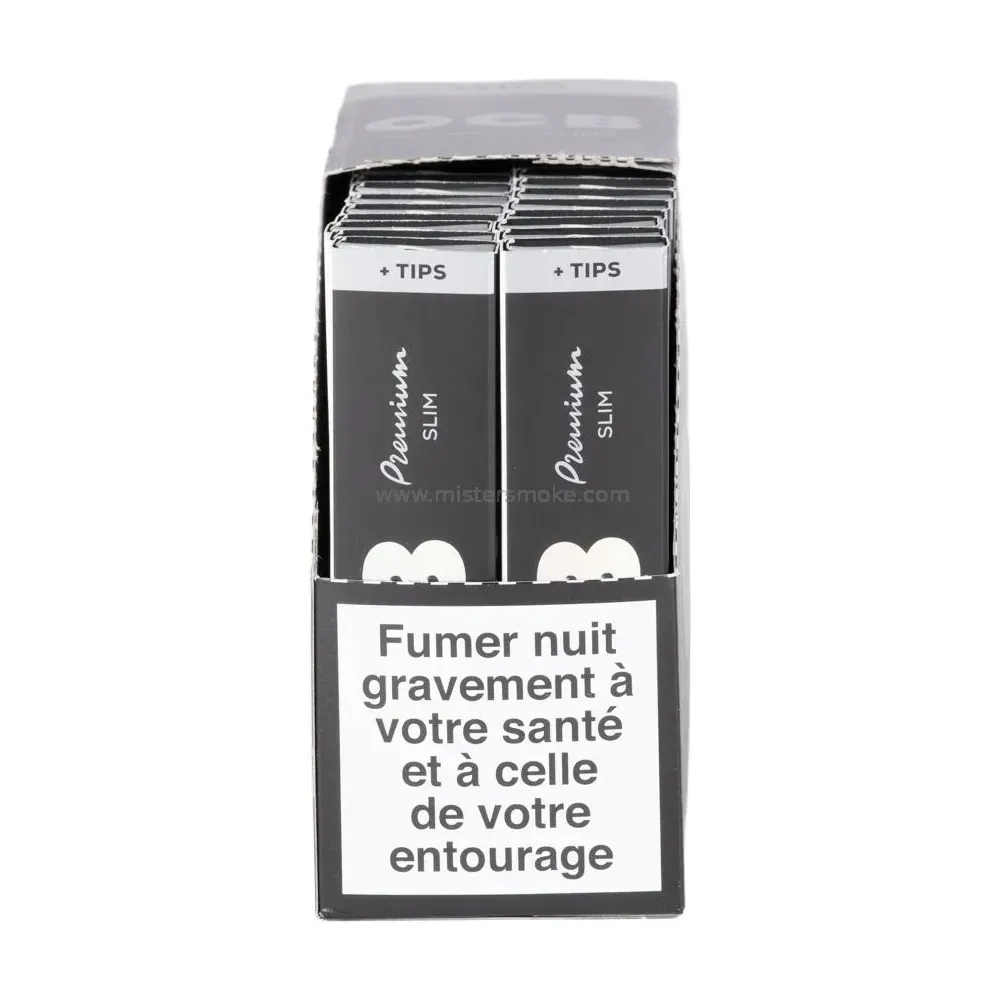 Boite de 50 carnets de feuilles ocb noir avec filtres carton tips - gamme premium slim