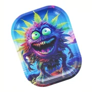 Plateau de fumeur au design original et décalé - dessin de tête de cannabis en forme de monstre.