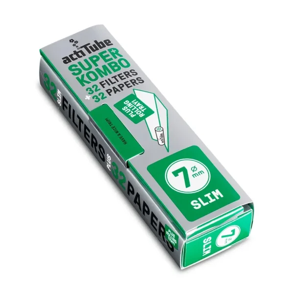 Carnet Actitube filtres + feuilles slim - Carnet tout-en-un avec filtres anti goudron Actitube slim 7 mm et feuilles à rouler slim ultra fines.