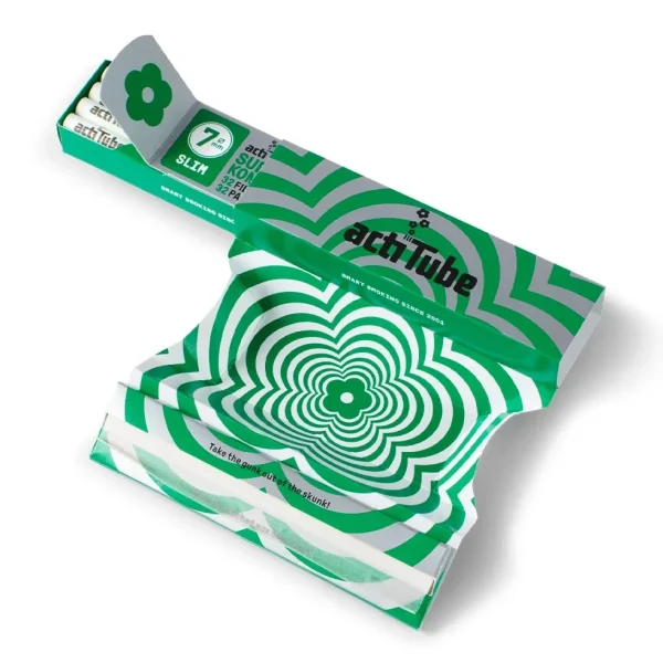 Carnet pratique contenant à la fois des feuilles à rouler slim et des filtres actitube anti goudron et anti nicotine de 7 mm de diamètre.