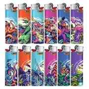 lot de50 briquets BIC décorés format maxi, au meilleur prix ! Design Anpsyc original et coloré avec animaux psychédeliques.