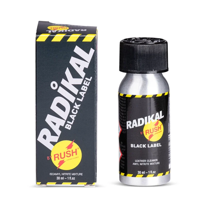 Poppers Rush Radikal Black Label 30 ml - Grand flacon aluminium de poppers amyle puissant.