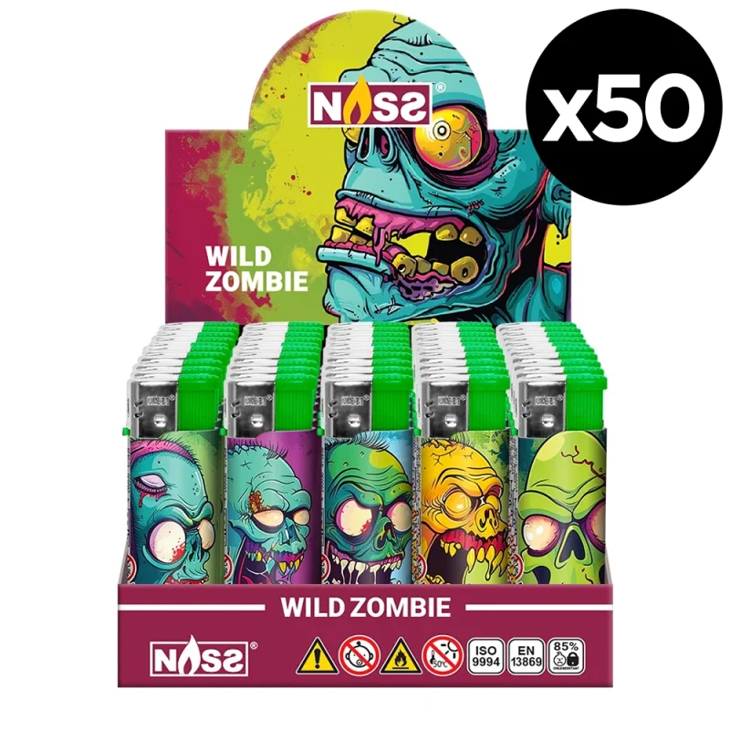 Briquets électroniques rechargeables Wild Zombie - Boite de 50