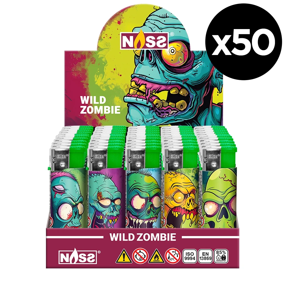Briquets électroniques rechargeables Wild Zombie - Boite de 50