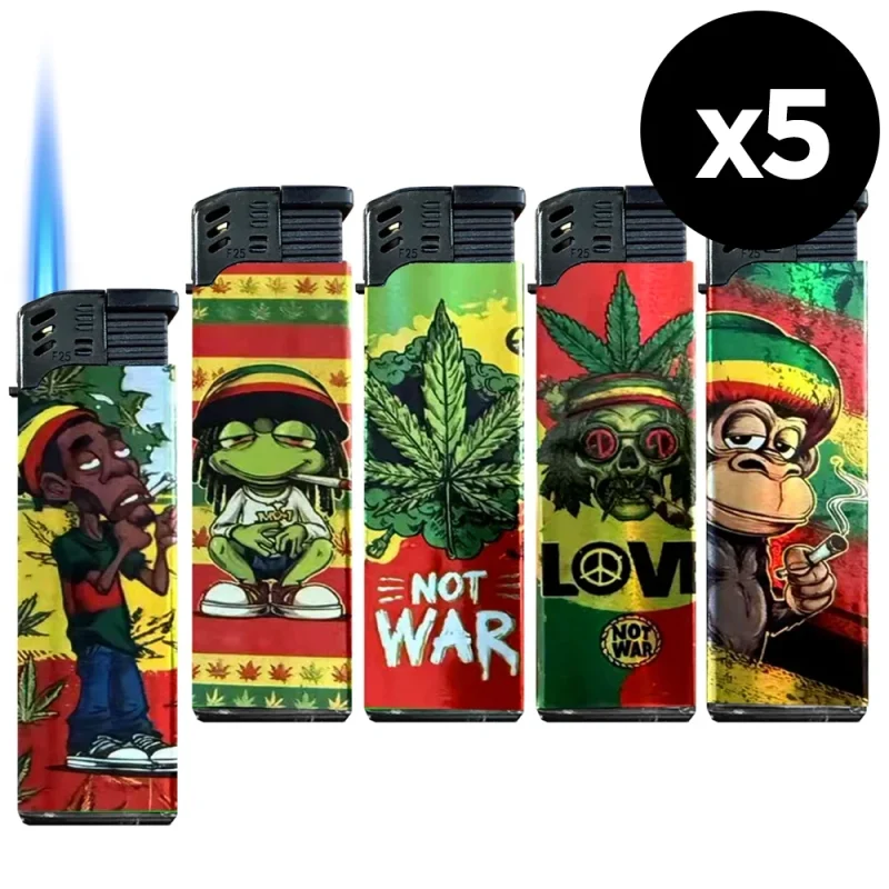 Lot de 5 Briquets tempête rechargeables 3D Rasta Puff