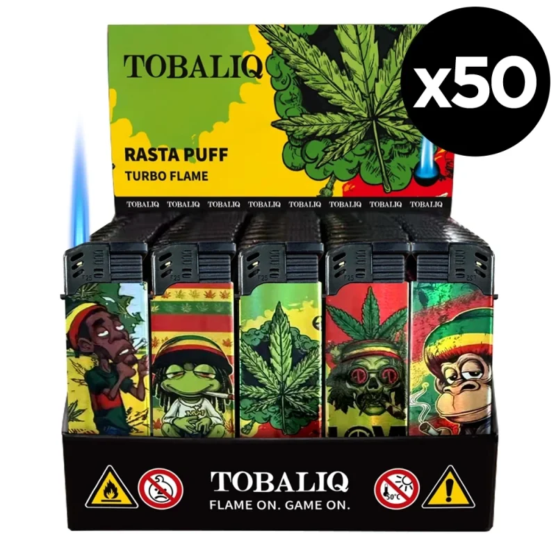 Briquets tempête rechargeables Rasta 3D – Boite de 50