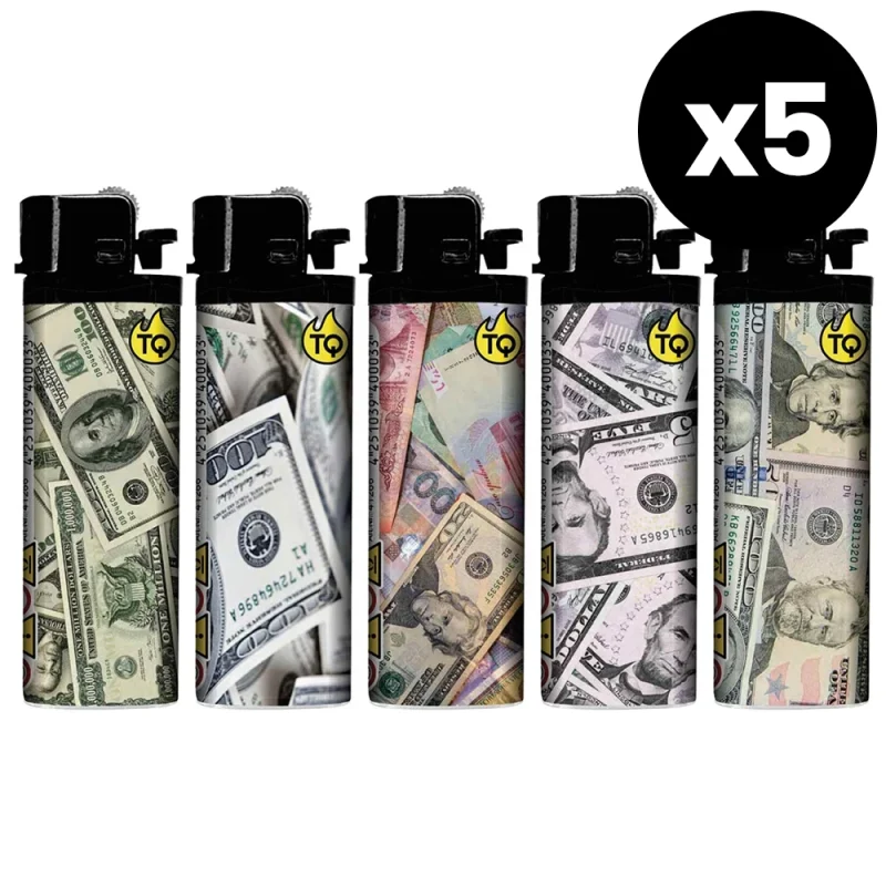 Briquet en lot - Petit prix, gros avantage -Briquets à pierre Dollar Bills - Lot de 5