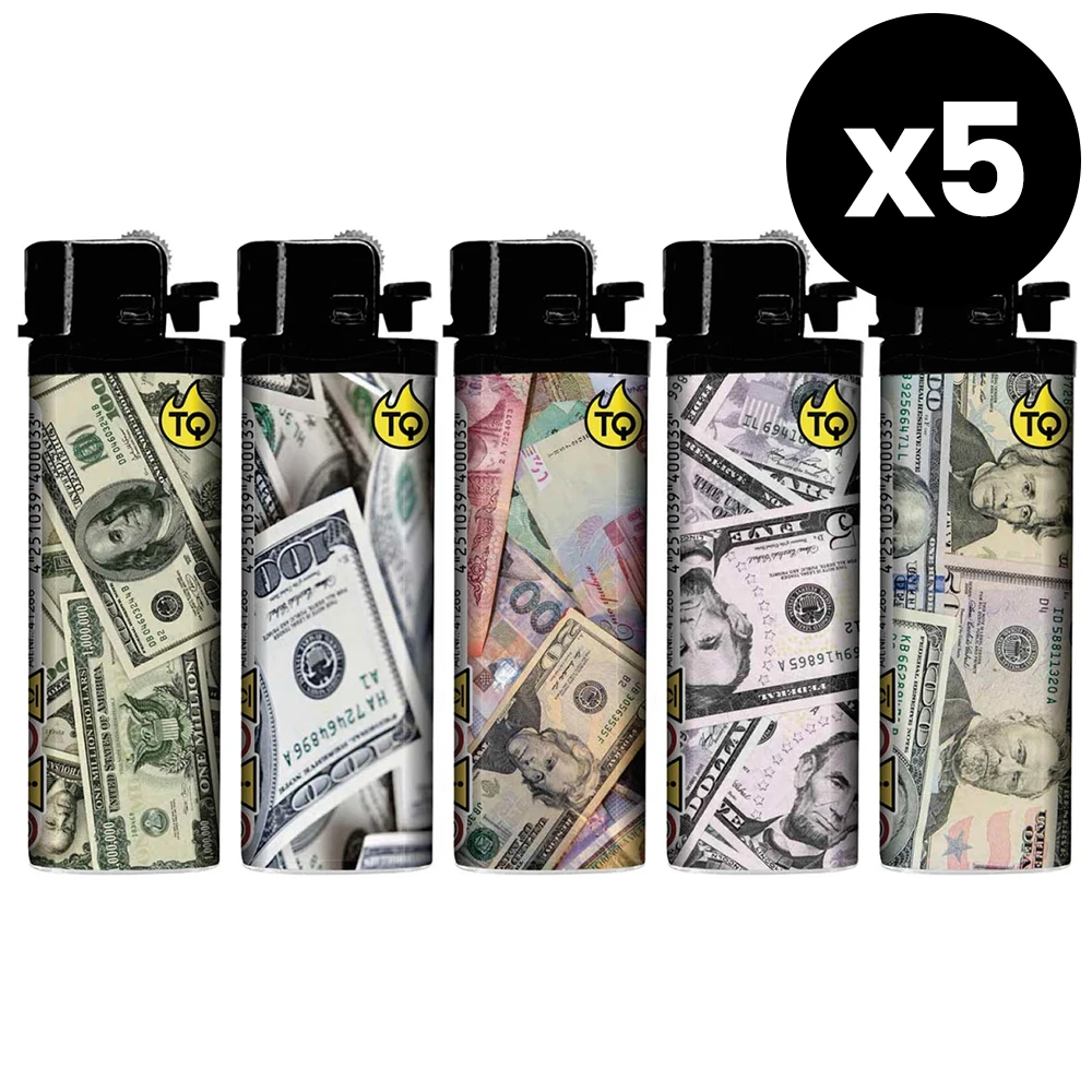 Briquet en lot - Petit prix, gros avantage -Briquets à pierre Dollar Bills - Lot de 5