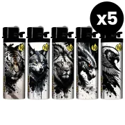 Lot de 5 briquets à pierre pas cher décorés d'animaux
