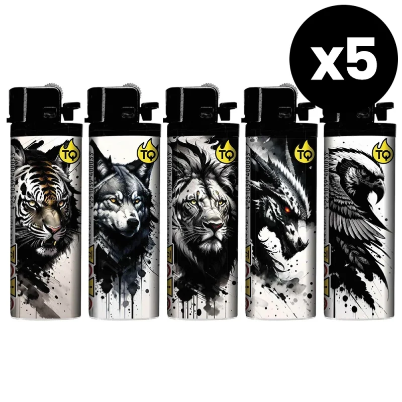 Lot de 5 briquets à pierre pas cher décorés d'animaux