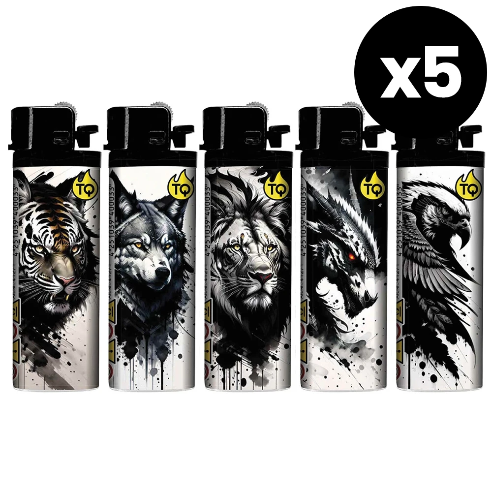 Lot de 5 briquets à pierre pas cher décorés d'animaux