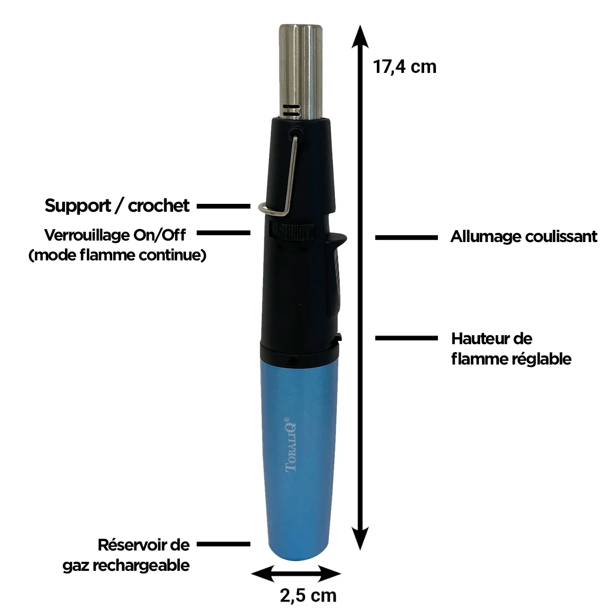 Briquet torche coupe-vent rechargeable gaz