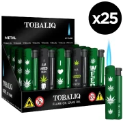 Display de 25 Briquets Torche décorés - Flamme bleue puissante - Rechargeables gaz