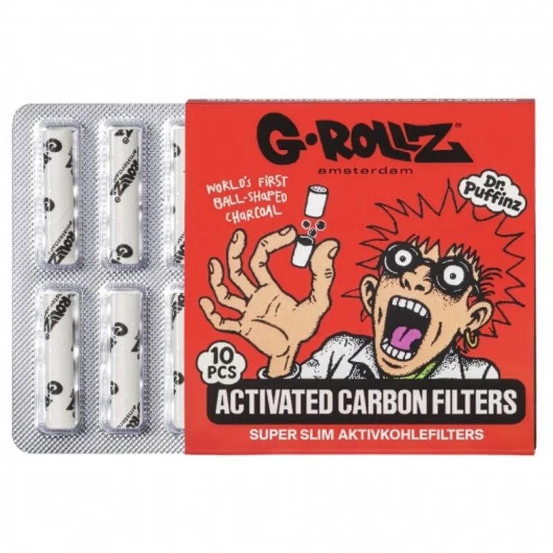 Grollz filtres charbon actif Red - Boite de 10 filtres anti nicotine et goudron avec bouchon en céramique