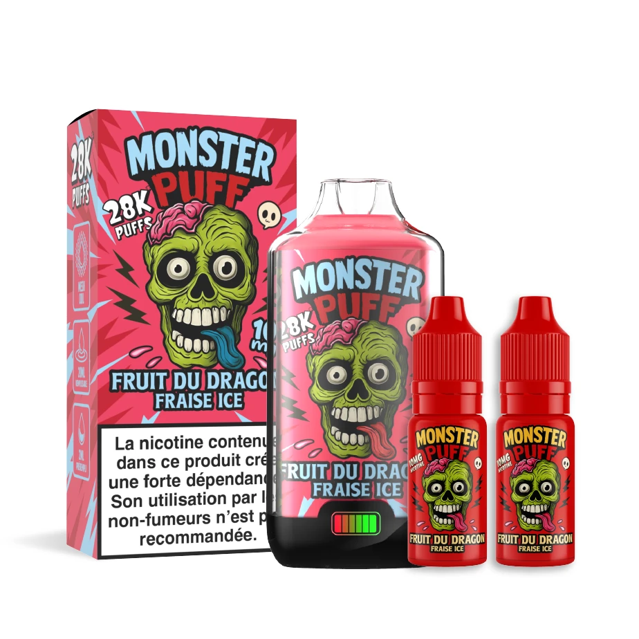 Puff 28K Monster - Goût fraise et fruit du dragon ice - 2% de nicotine